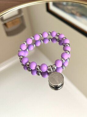 Rustic Cuff Stretch Stainless & Silicone  Logo Bracelet Medical